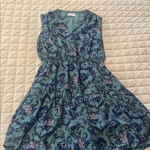 Evereve Teal and Navy Floral Pattern Dress